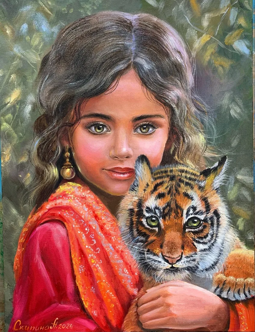 Картина «"Девочка с тигрёнком"» — Алёна Скипина, Портрет, аукцион Artstore