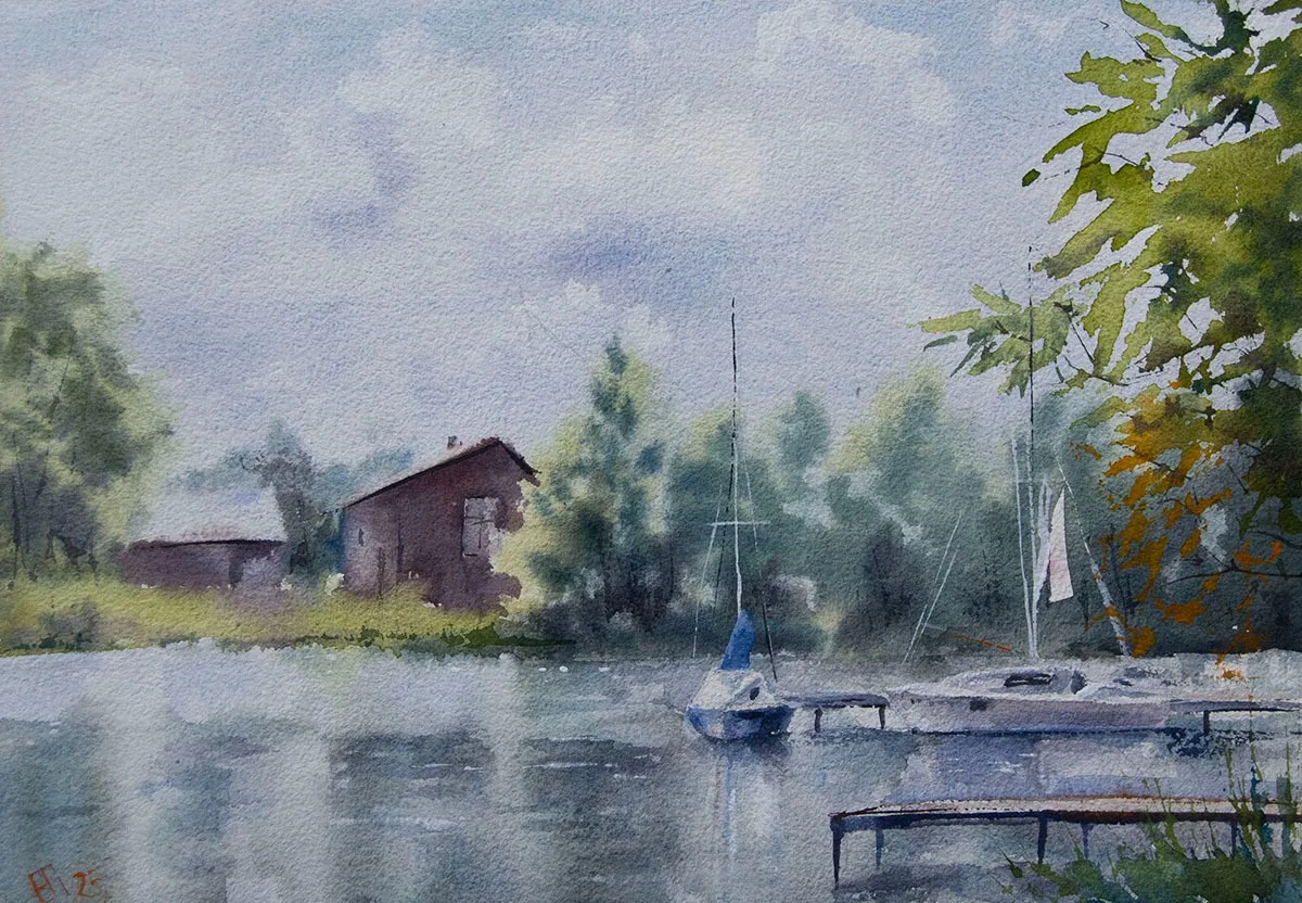 Картина «Лодочная станция на Саутышке» — Елена Пантелеева, Пейзаж, аукцион Artstore