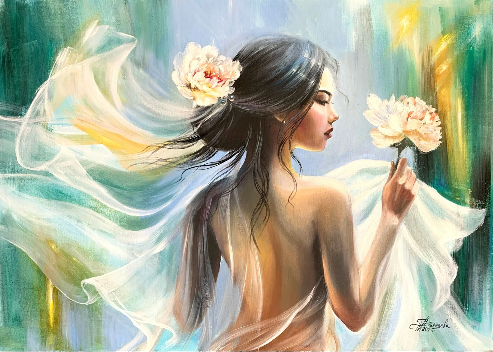 Картина «Девушка с пионом» — Татьяна Устьянцева, Жанровая живопись, аукцион Artstore