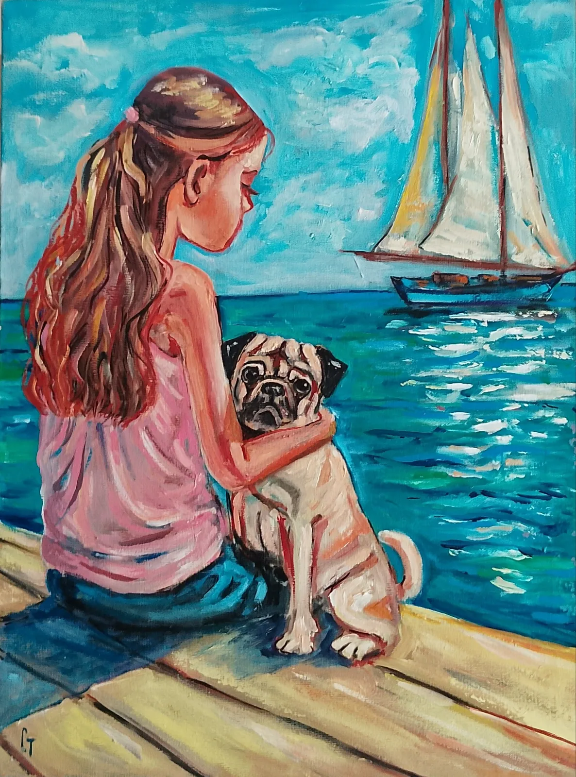 Картина «Девочка и мопс» — Татьяна Сырова, Жанровая живопись, аукцион Artstore