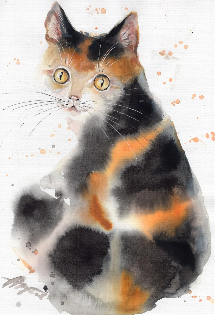 Малыш, котик акварелью