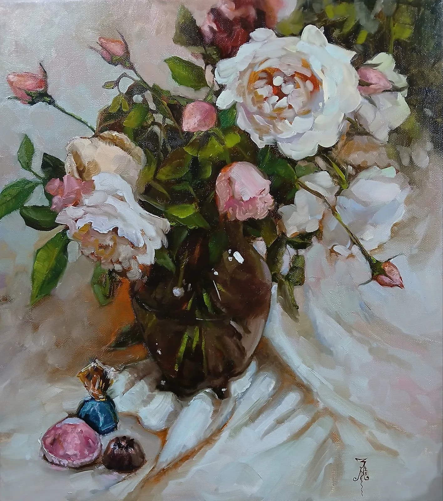 Картина «"Букет садовых роз"» — Марина Эмзе(Злобина), Натюрморт, аукцион Artstore