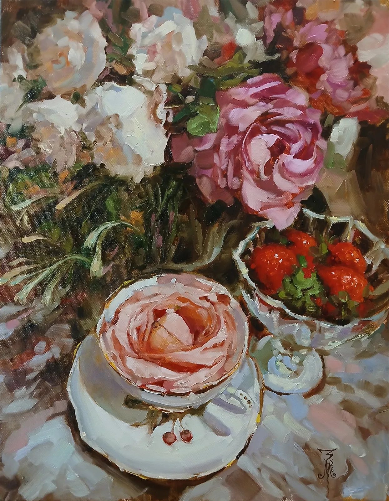 Картина «"Розовый чай с клубникой"» — Марина Эмзе(Злобина), Натюрморт, аукцион Artstore