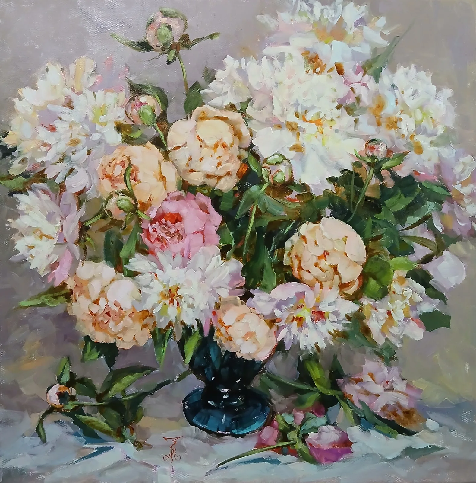 Картина «"Пионы и розы"» — Марина Эмзе(Злобина), Натюрморт, аукцион Artstore