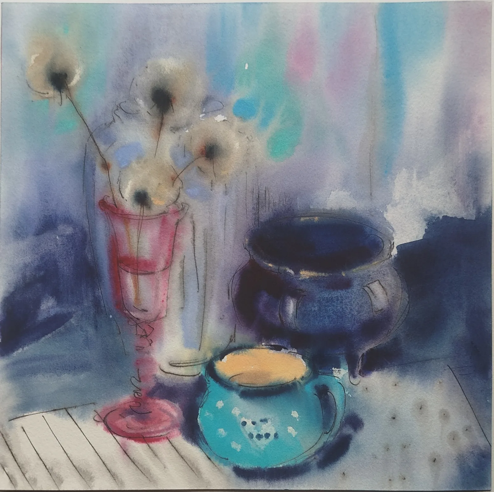 Картина «Голубой натюрморт или одуванчики» — Екатерина Аносова, Натюрморт, аукцион Artstore