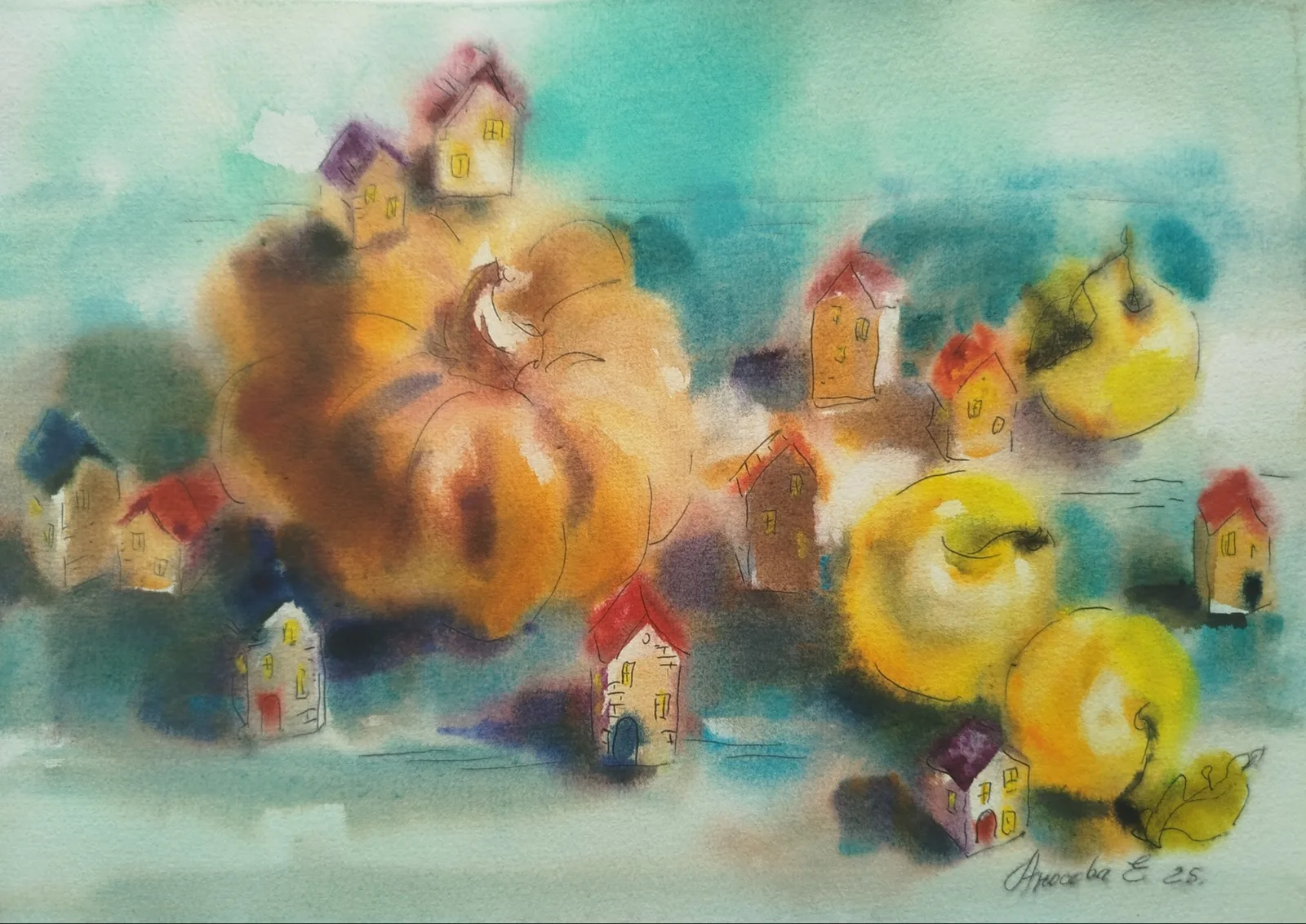 Картина «Тыква с домиками» — Екатерина Аносова, Натюрморт, аукцион Artstore
