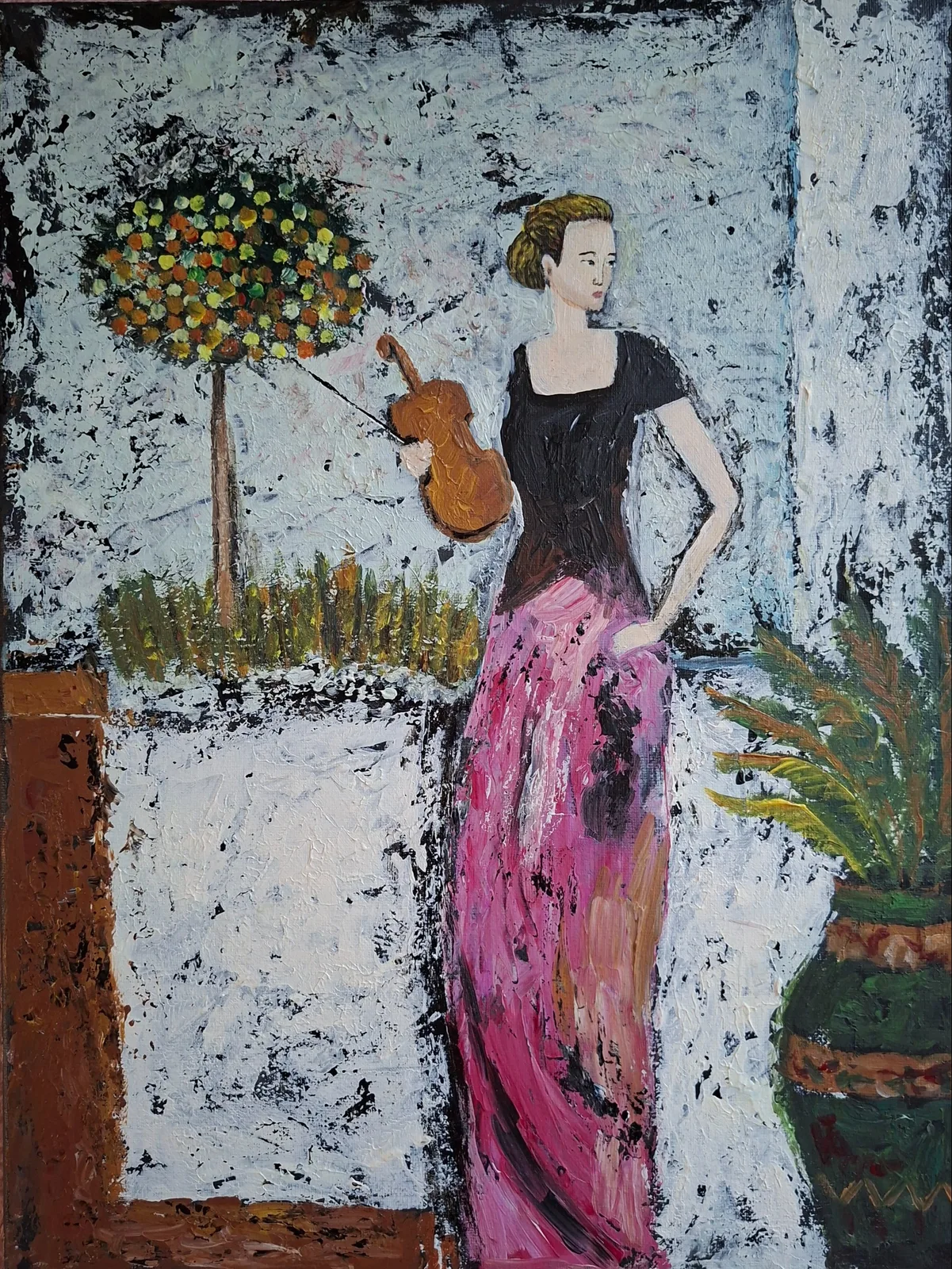 Картина «Девушка и скрипка.по мотивам Гии Ревадзе.» — Марина Зыкова, Жанровая живопись, аукцион Artstore