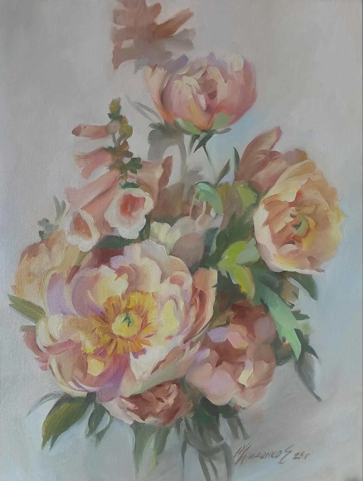 Картина «Светлые пионы» — Екатерина Охрименко, Натюрморт, аукцион Artstore