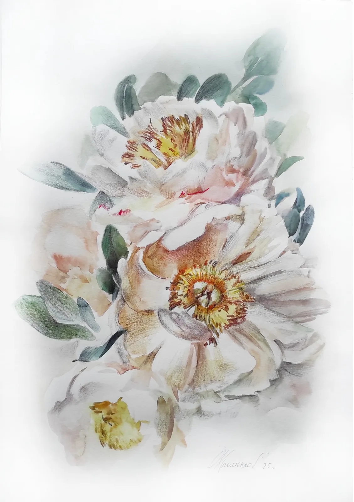 Картина «Белые пионы» — Екатерина Охрименко, Натюрморт, аукцион Artstore