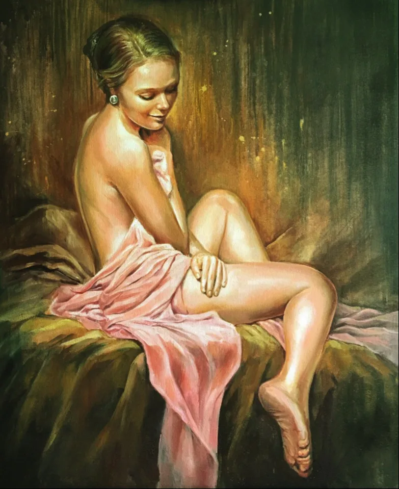 Картина «Девушка на розовом покрывале» — Татьяна Устьянцева, Ню, аукцион Artstore