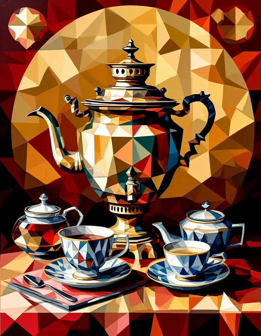 Картина «Самовар Бурлюка . Приглашение к чаепитию.» — Петр Шеин, Натюрморт, аукцион Artstore