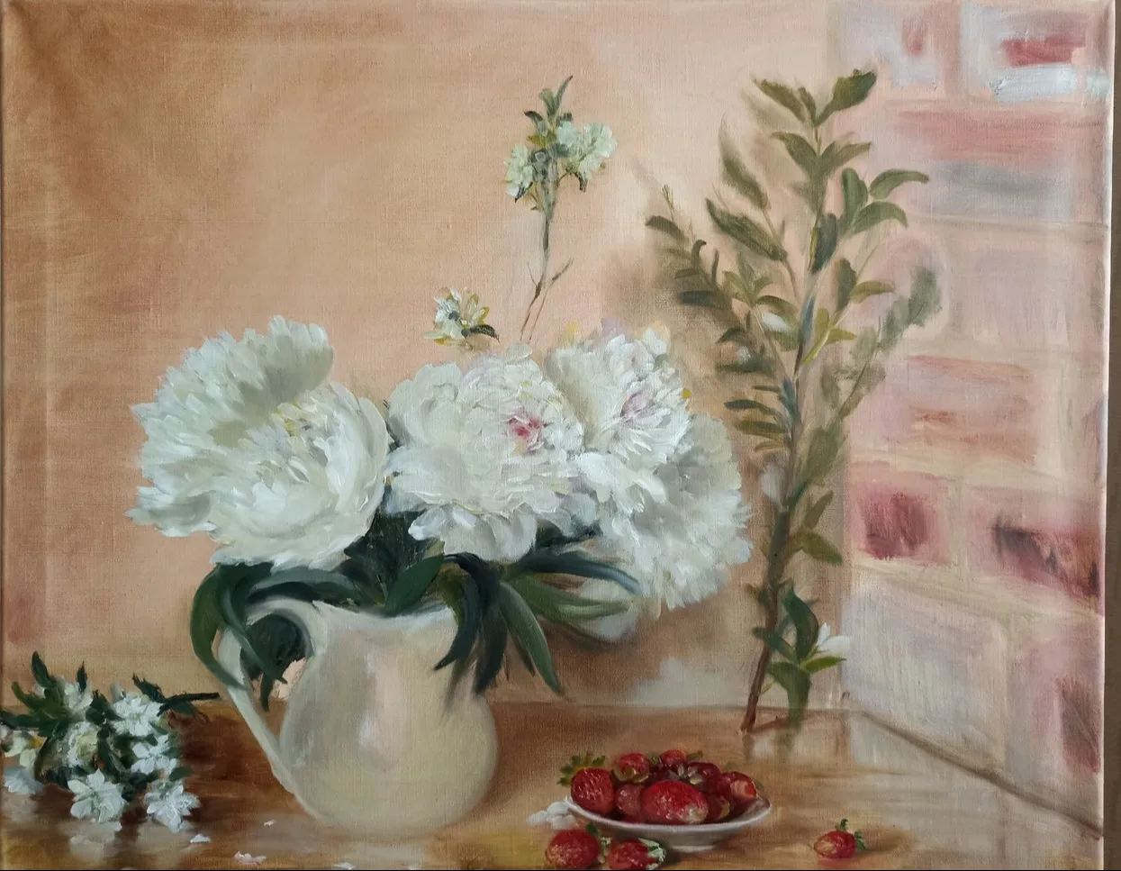 Картина «Пионы и клубника» — Татьяна Холодова, Натюрморт, аукцион Artstore