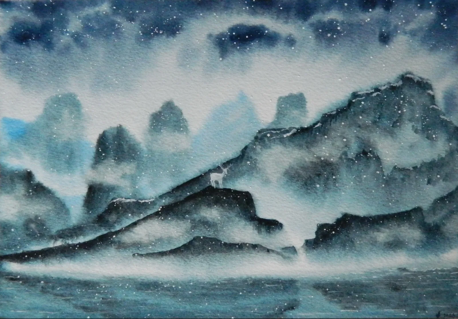 Картина «Белый олень в зимних горах» — Иван Серов, Пейзаж, аукцион Artstore