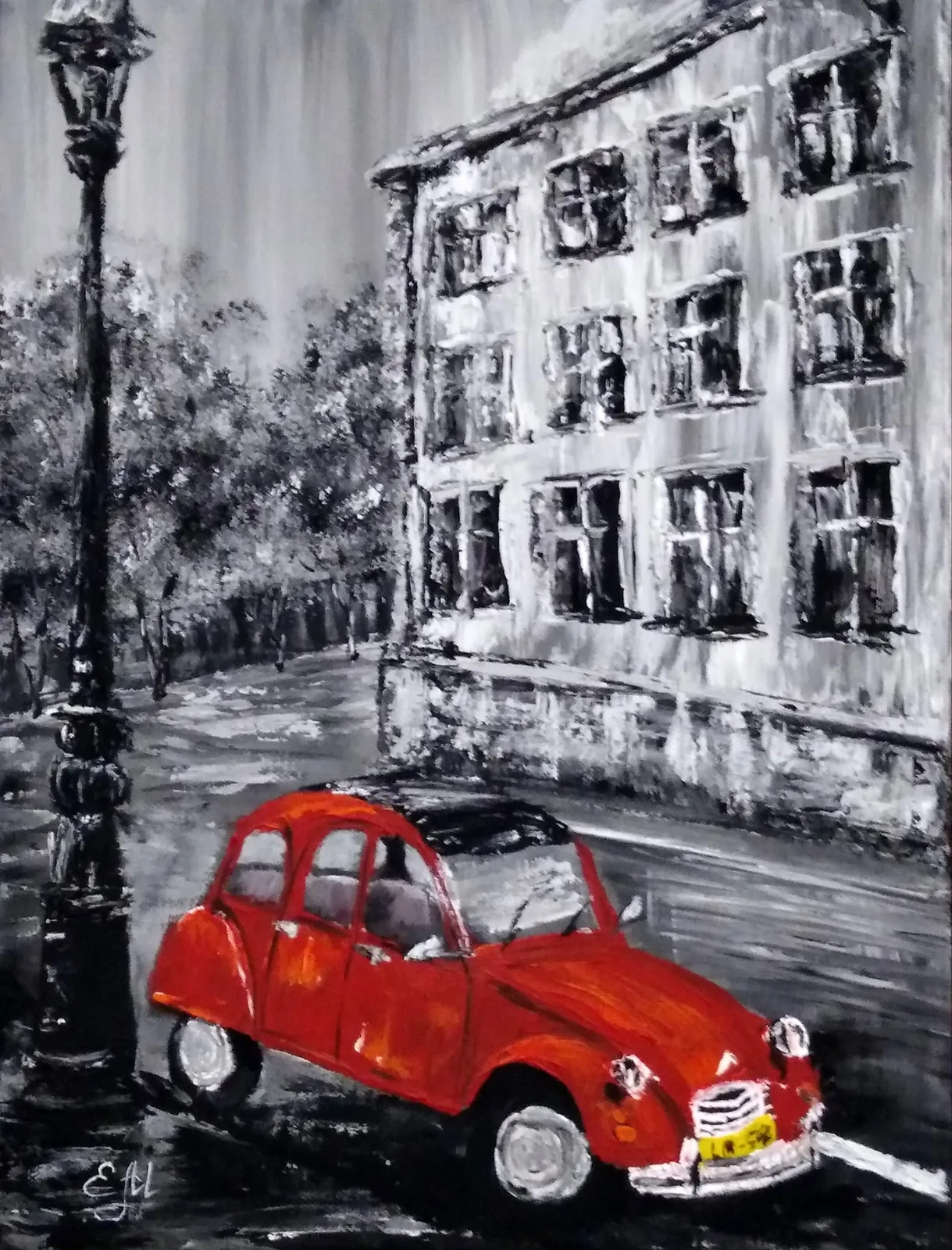 Картина «Красный автомобиль» — Елена Малыхина, Городской пейзаж, аукцион Artstore