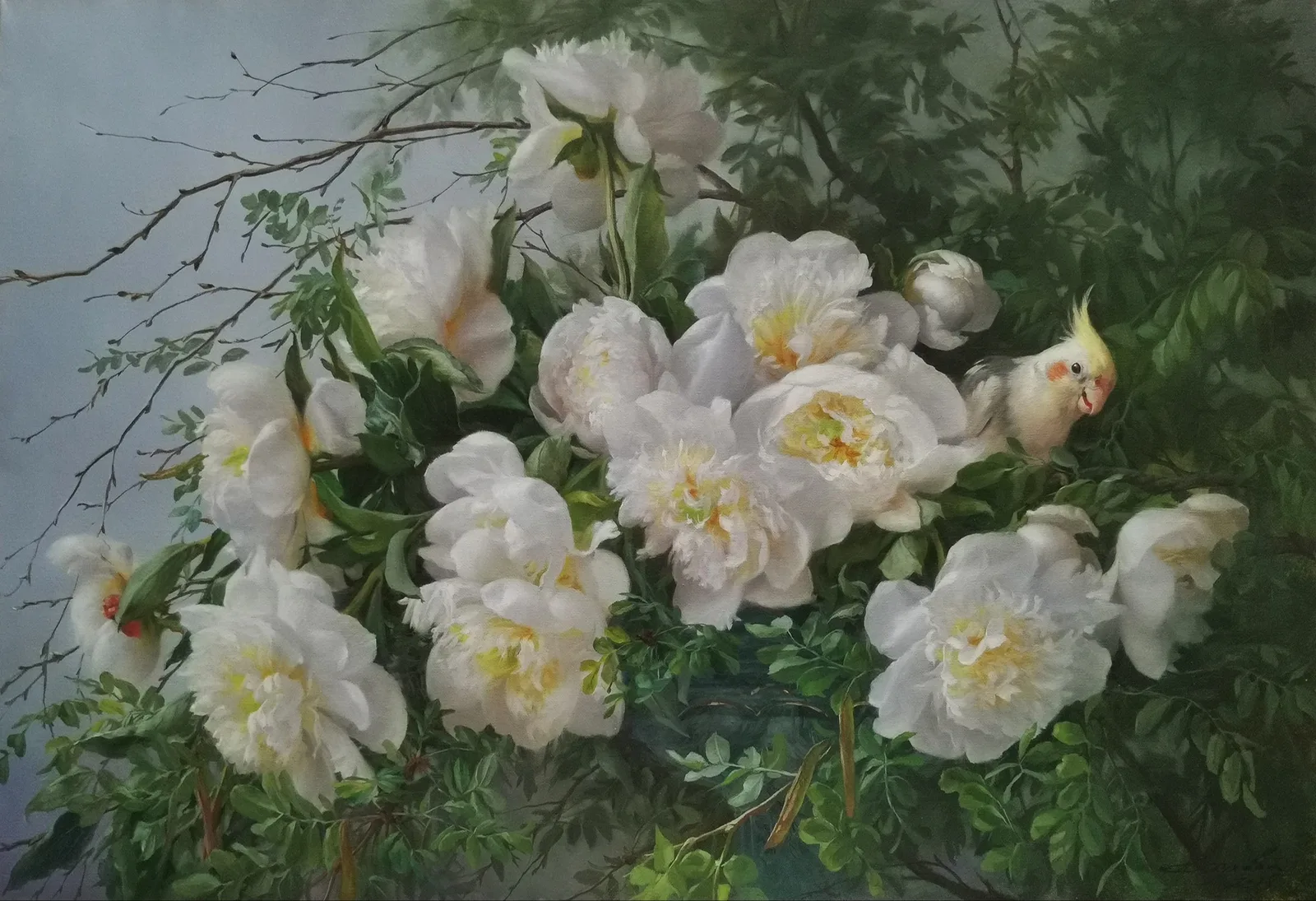 Картина «"Белые пионы и корелла."» — Марина Петухова, Натюрморт, аукцион Artstore