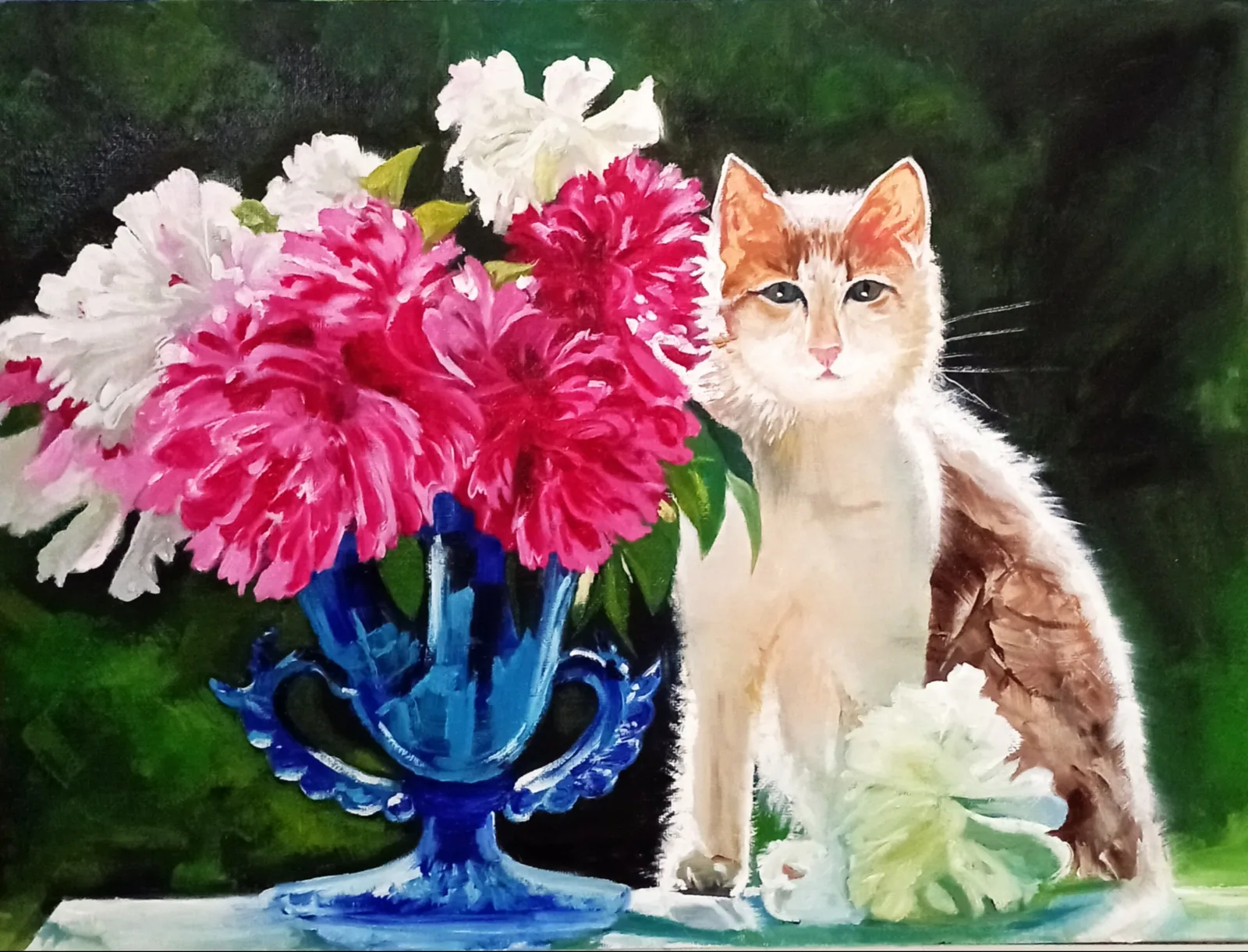 Картина «Пионы, кот.» — Татьяна Мельгунова, Натюрморт, аукцион Artstore