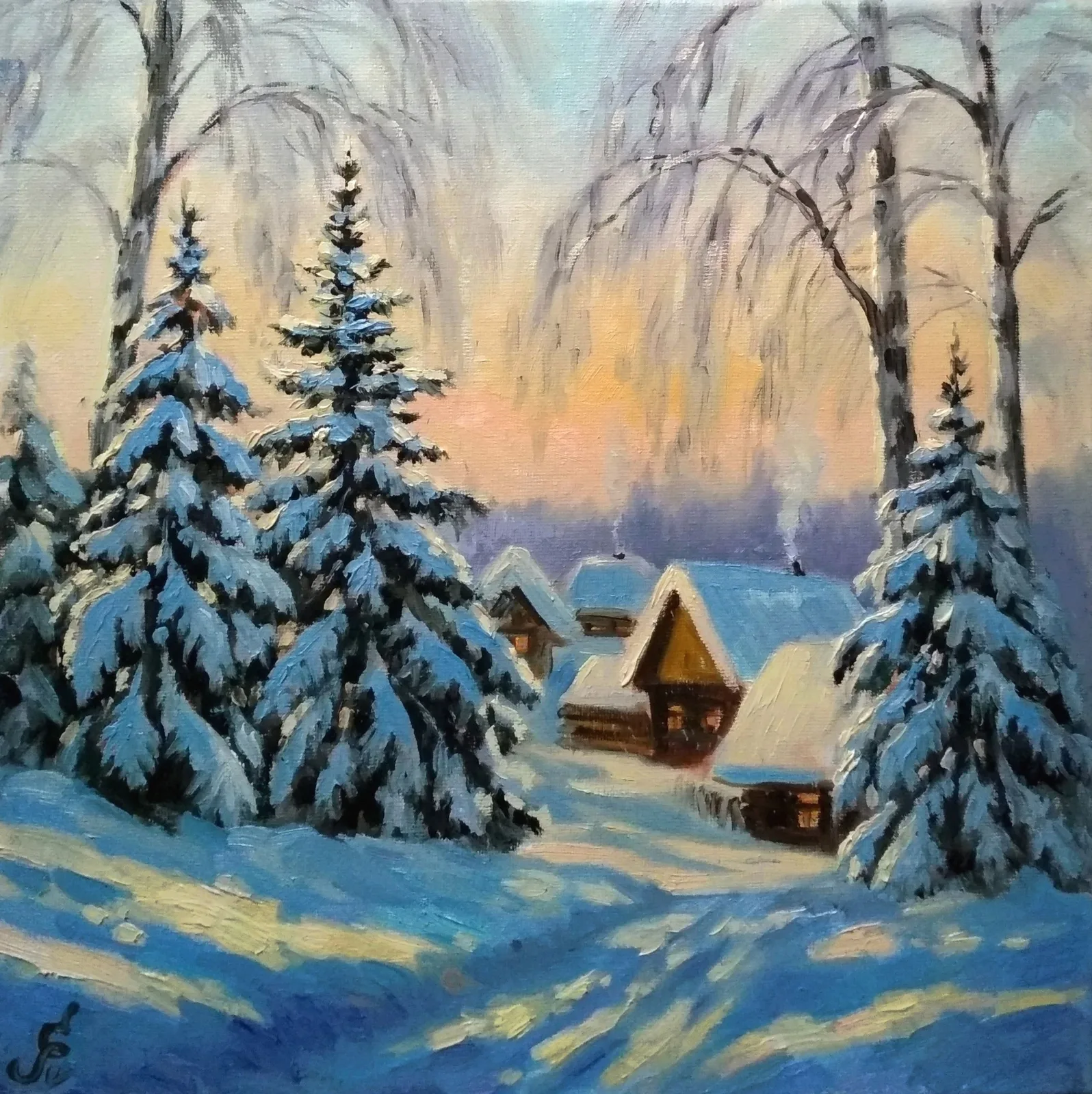 Картина «"Морозное утро"» — Елена Лаушкина, Пейзаж, аукцион Artstore