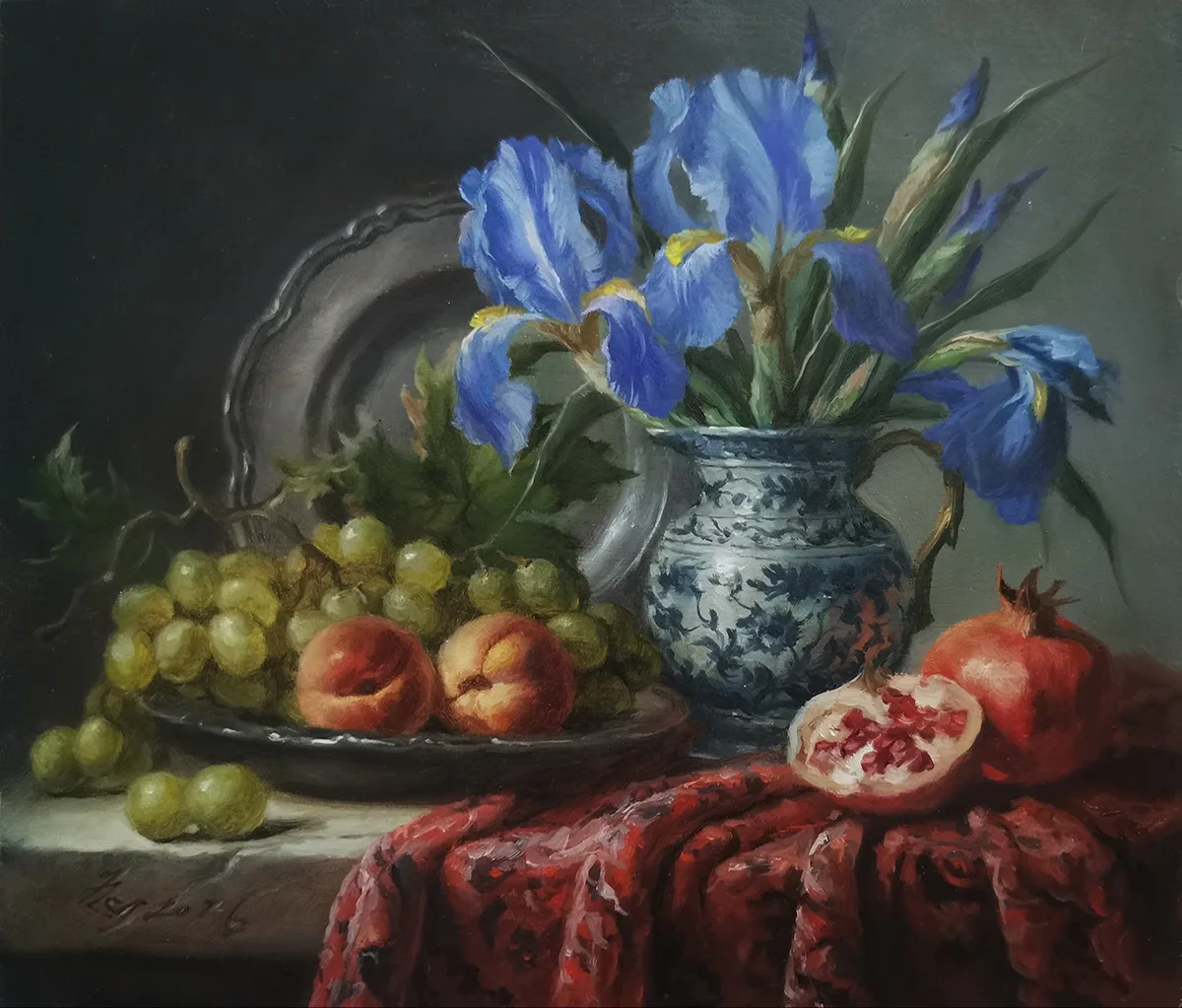 "Натюрморт с ирисами."