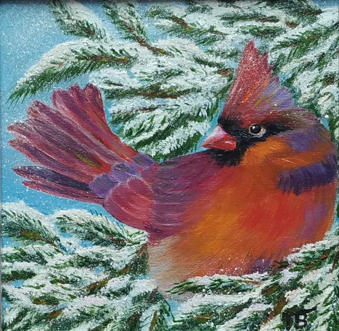 Картина «Птичка кардинал» — Вера Полежаева, Анималистика, аукцион Artstore