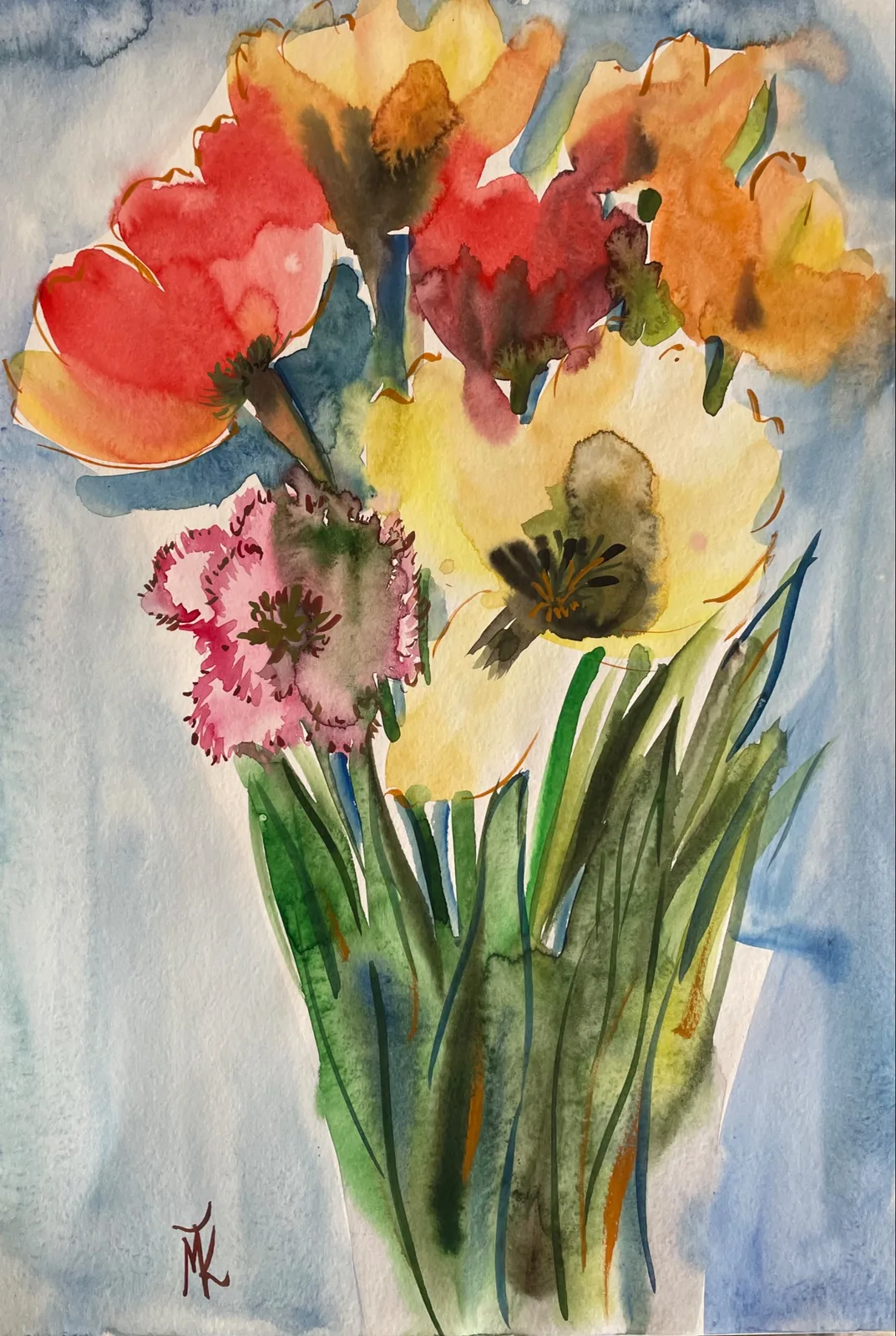 Картина «Тюльпаны на голубом» — Маша Казак, Другое, аукцион Artstore