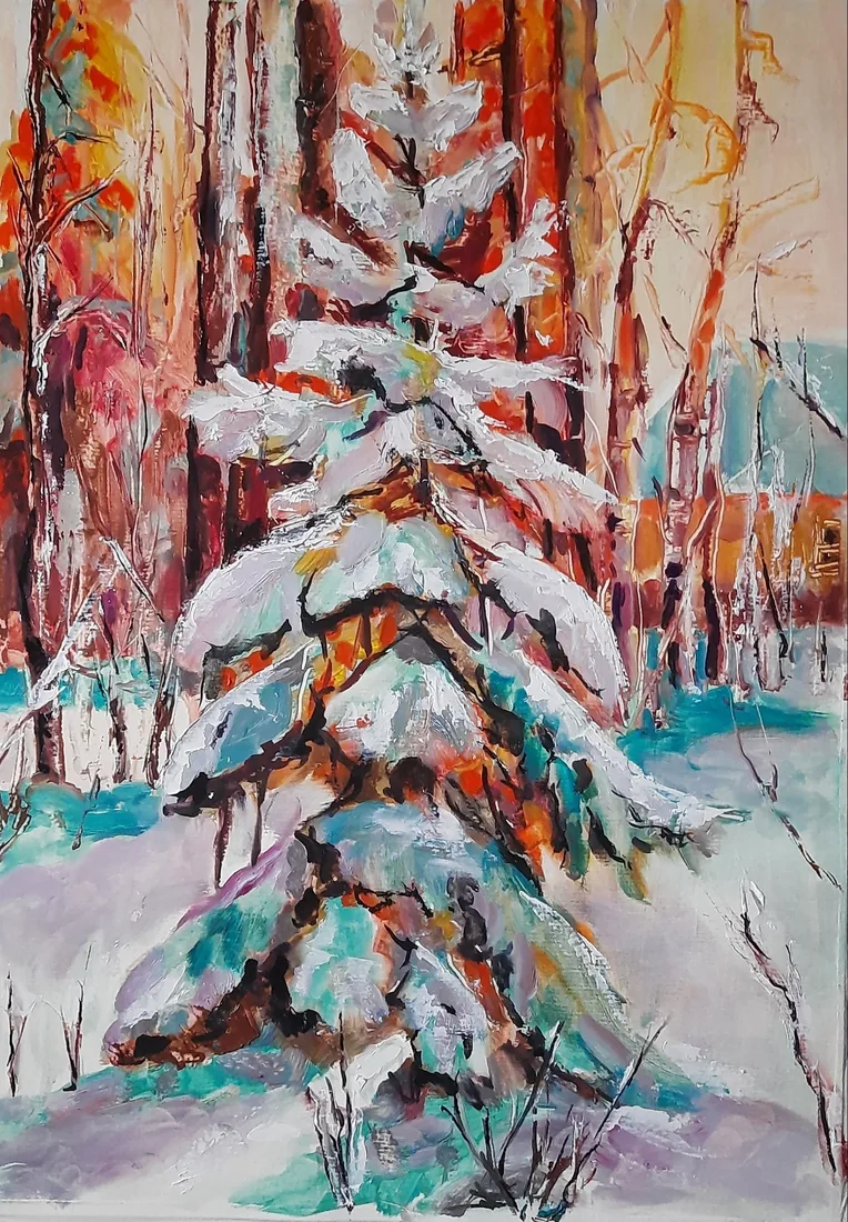 Картина «Этюд ёлочка в снегу.» — Светлана Хорват, Пейзаж, аукцион Artstore
