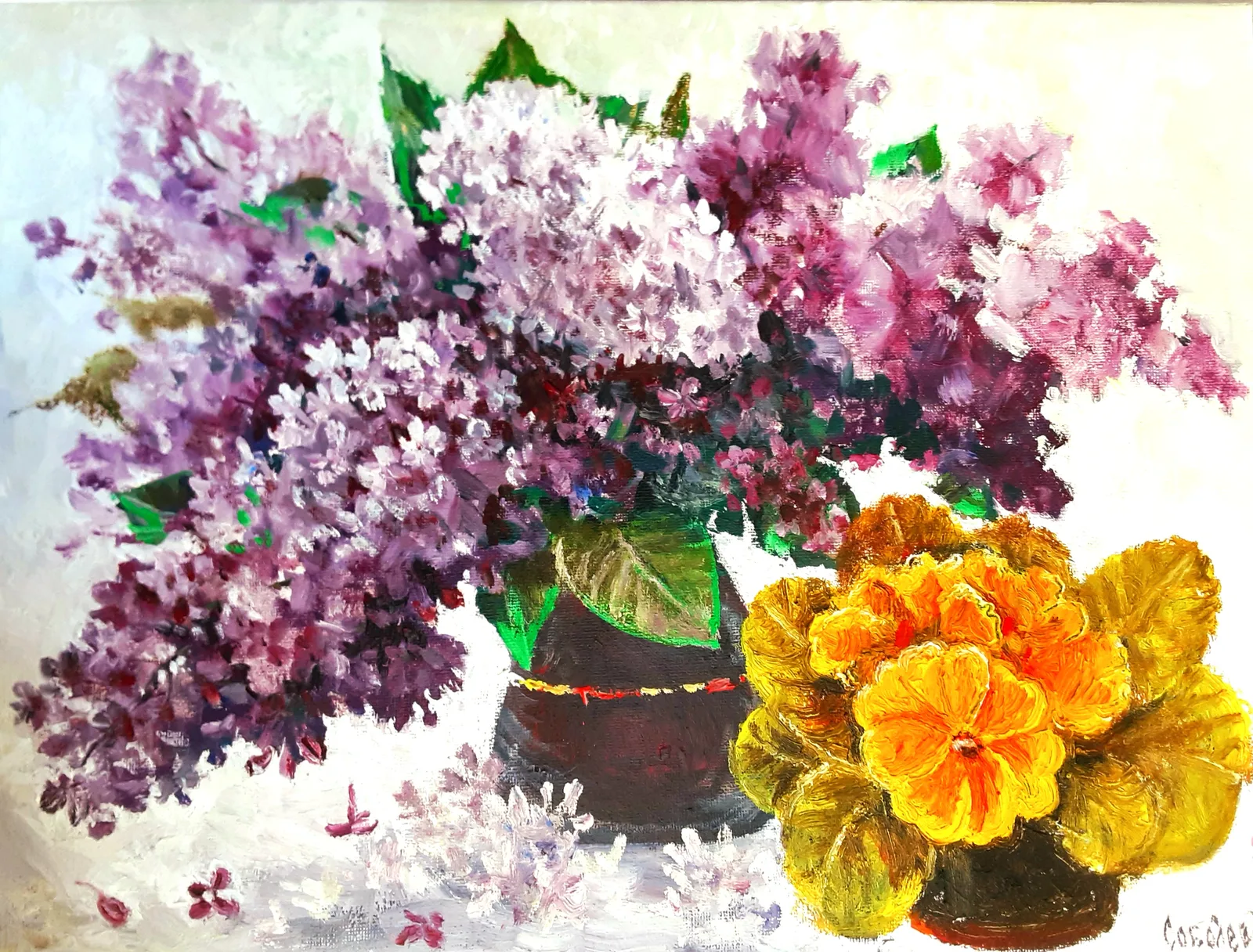 Сирень и примула