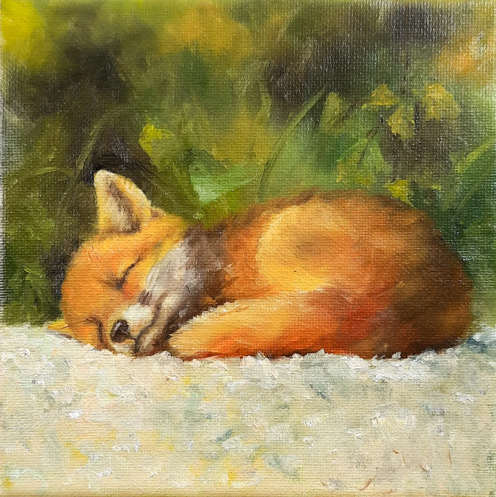 Спящий лисёнок, картина маслом