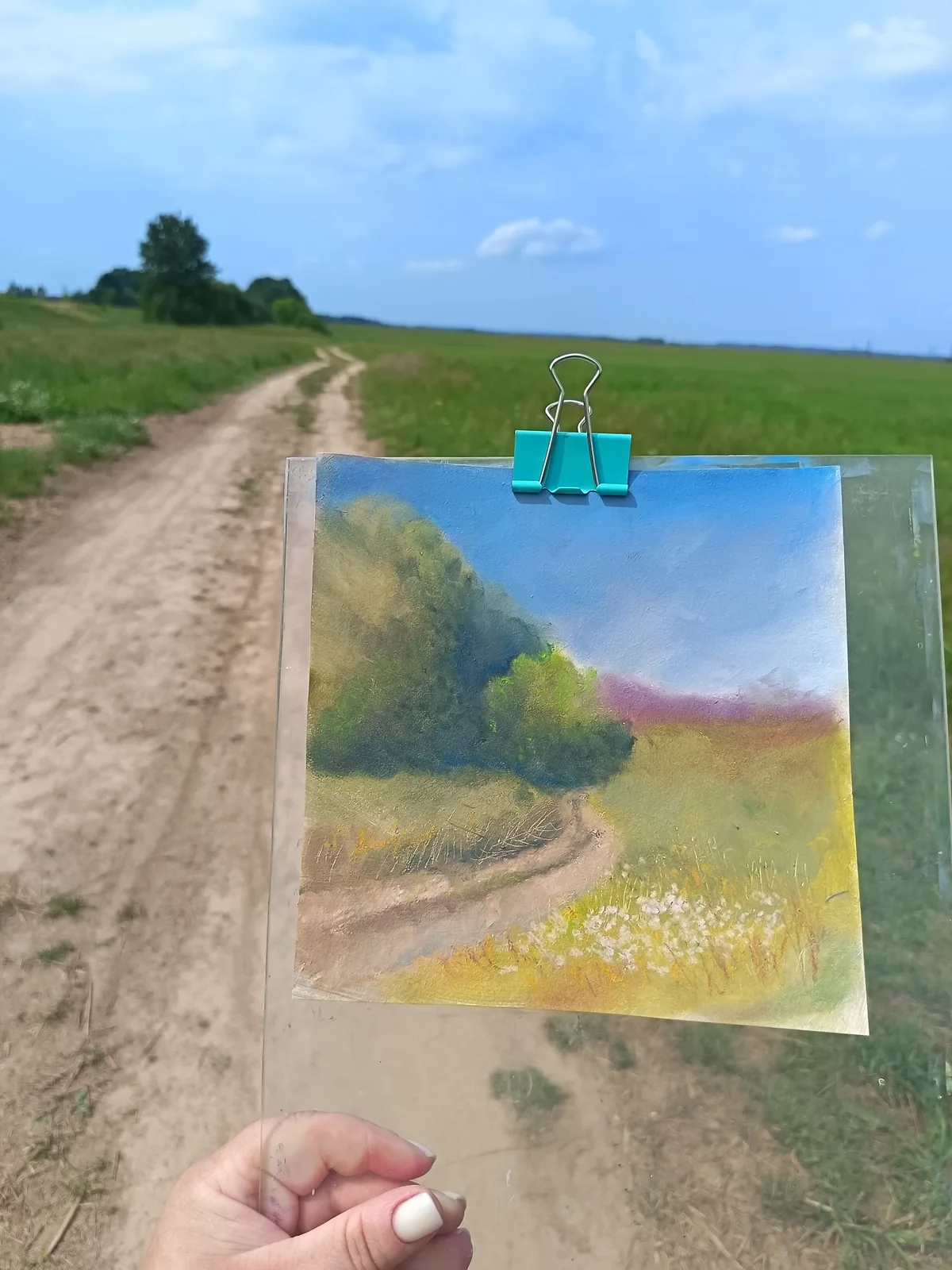 Летний пейзаж тропинка и поле, 18*18 см.