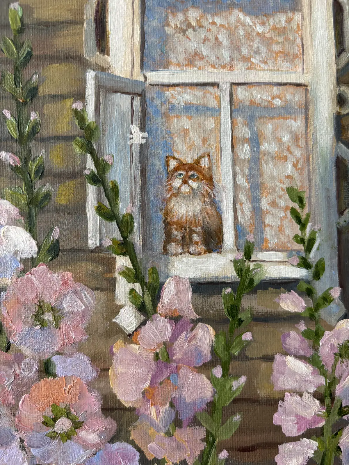 Мальвы и котенок