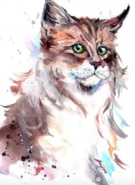 Картина акварелью "Котик"