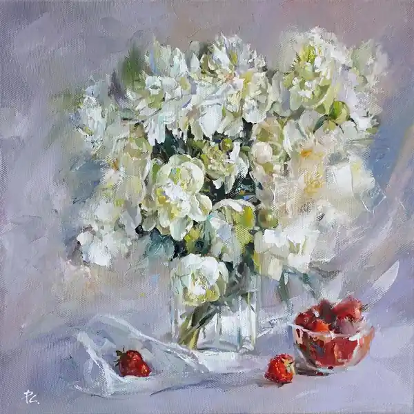 Цветы, клубника, лето