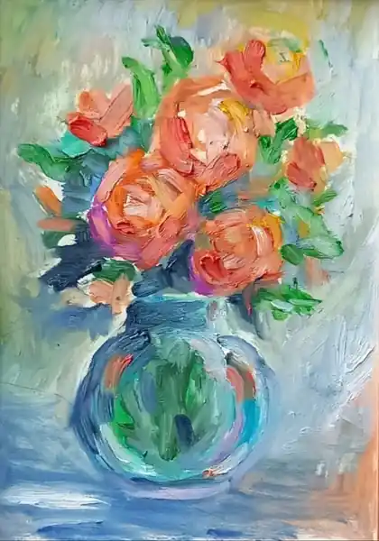 Розовый букет, 15*21 см.