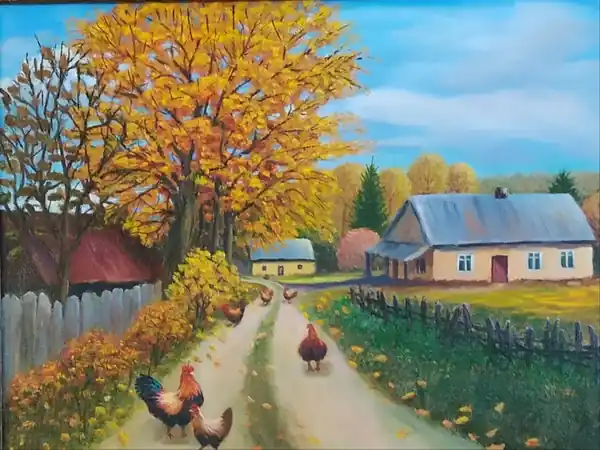 Картина «Осенняя деревня.» — Вера Полежаева, Пейзаж, аукцион Artstore
