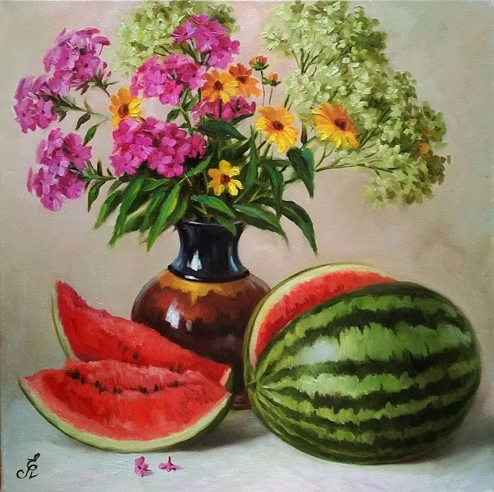 Картина «"Натюрморт с сахарным арбузом"» — Елена Лаушкина, Натюрморт, аукцион Artstore